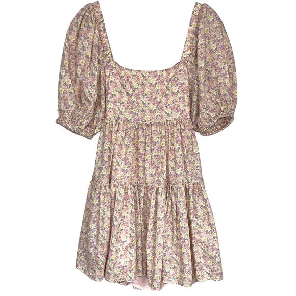 NWT Mable Pretty n Pink Floral Puff Sleeve Backless Babydoll Mini Dress Size M - Picture 2 of 13